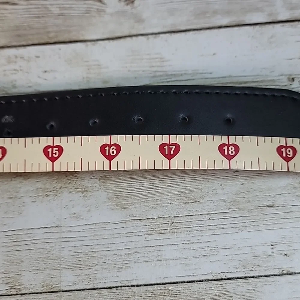Studded Spiked Dog PU Smooth Black Leather Collar‎ Punk Tough Dog Medium
